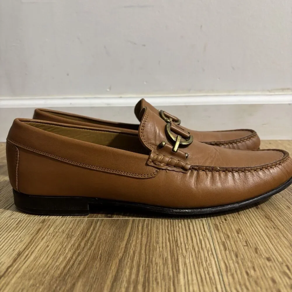 Donald J Pliner Dacio Loafer Men’s Sz 9.5 Brown Leather Moc Toe Bit Shoes